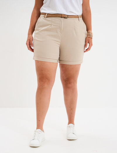 Short chino avec ceinture tressée beige femme grande taille