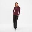 Pull ajusté côtelé col montant prune femme