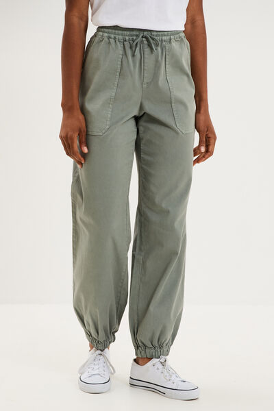 Pantalon cargo droit cropped lyocell vert pastel femme