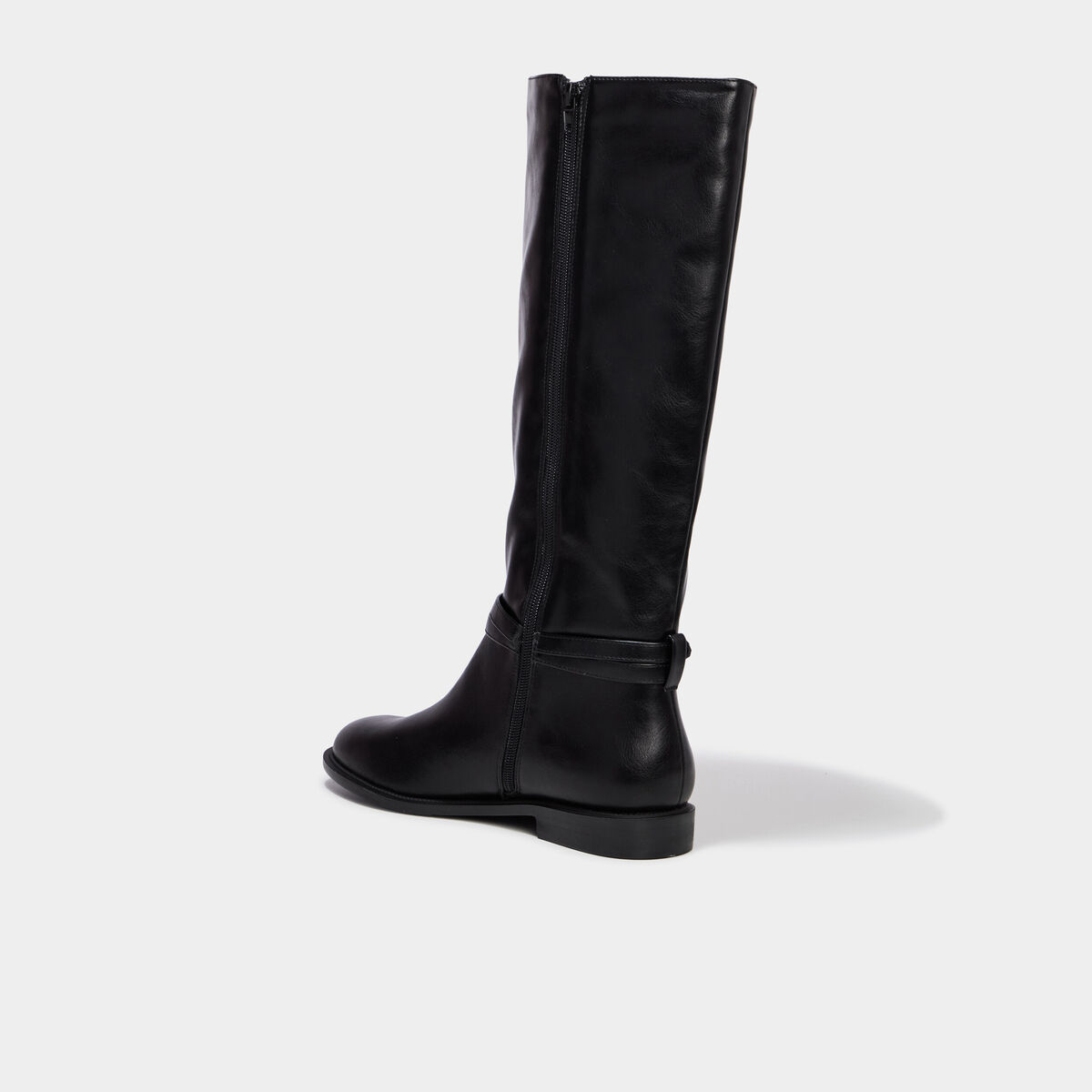 Bottes hautes plates &agrave; boucle noir femme