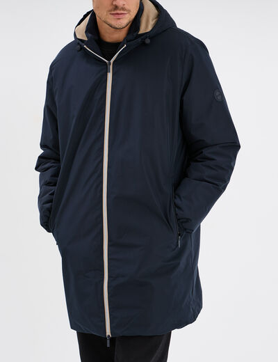 Parka déperlante doublée à capuche bleu foncé homme