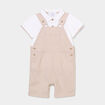 Ensemble salopette et polo coton sable b&eacute;b&eacute; gar&ccedil;on