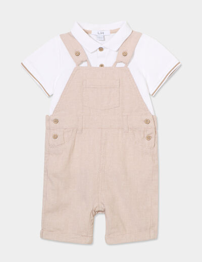 Ensemble salopette et polo coton sable bébé garçon