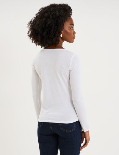 T-shirt coton col rond manches longues blanc femme