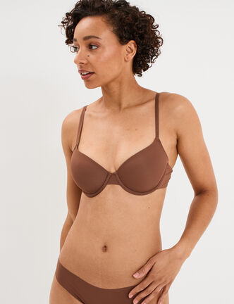 Soutien-gorge corbeille padd&eacute; microfibre marron femme