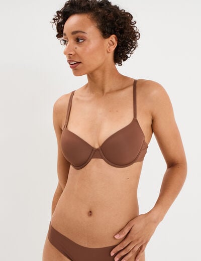 Soutien-gorge corbeille padd&eacute; microfibre marron femme