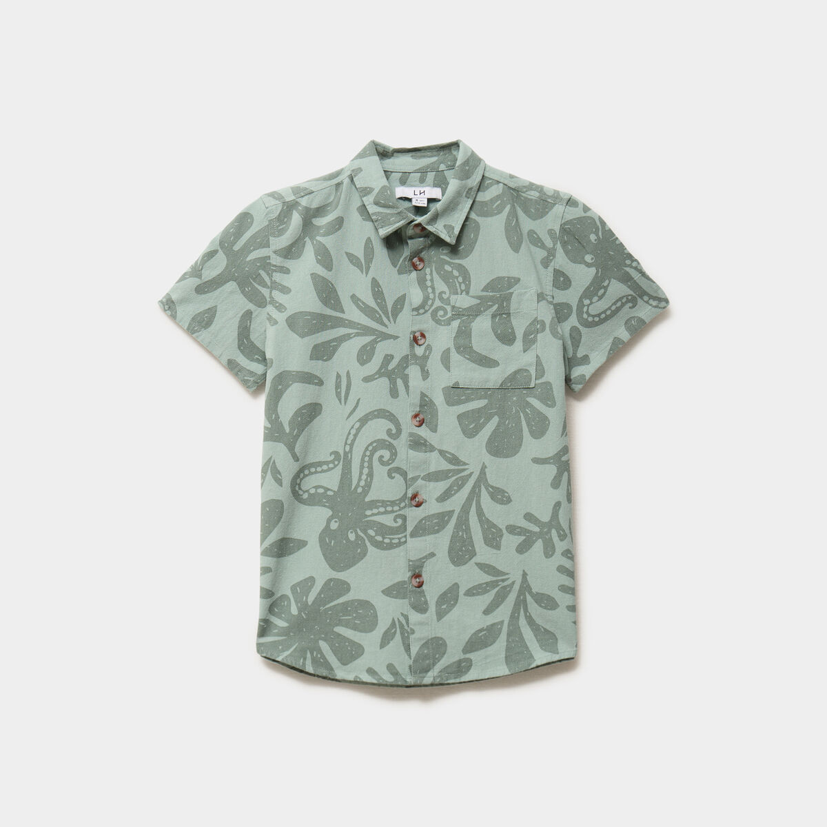 Chemise droite manches courtes coton vert kaki gar&ccedil;on