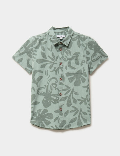 Chemise droite manches courtes coton vert kaki gar&ccedil;on