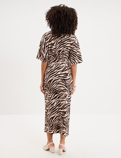 Robe longue fendue manches courtes ecru femme