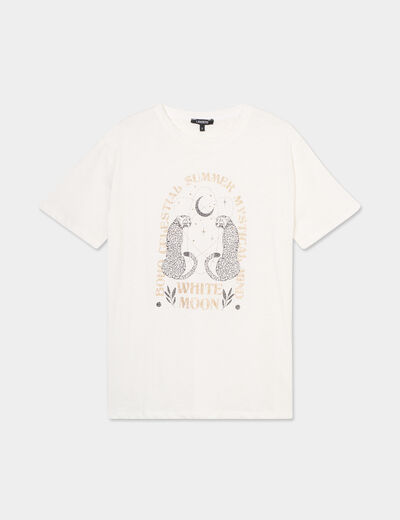 T-shirt droit manches courtes col rond ecru femme