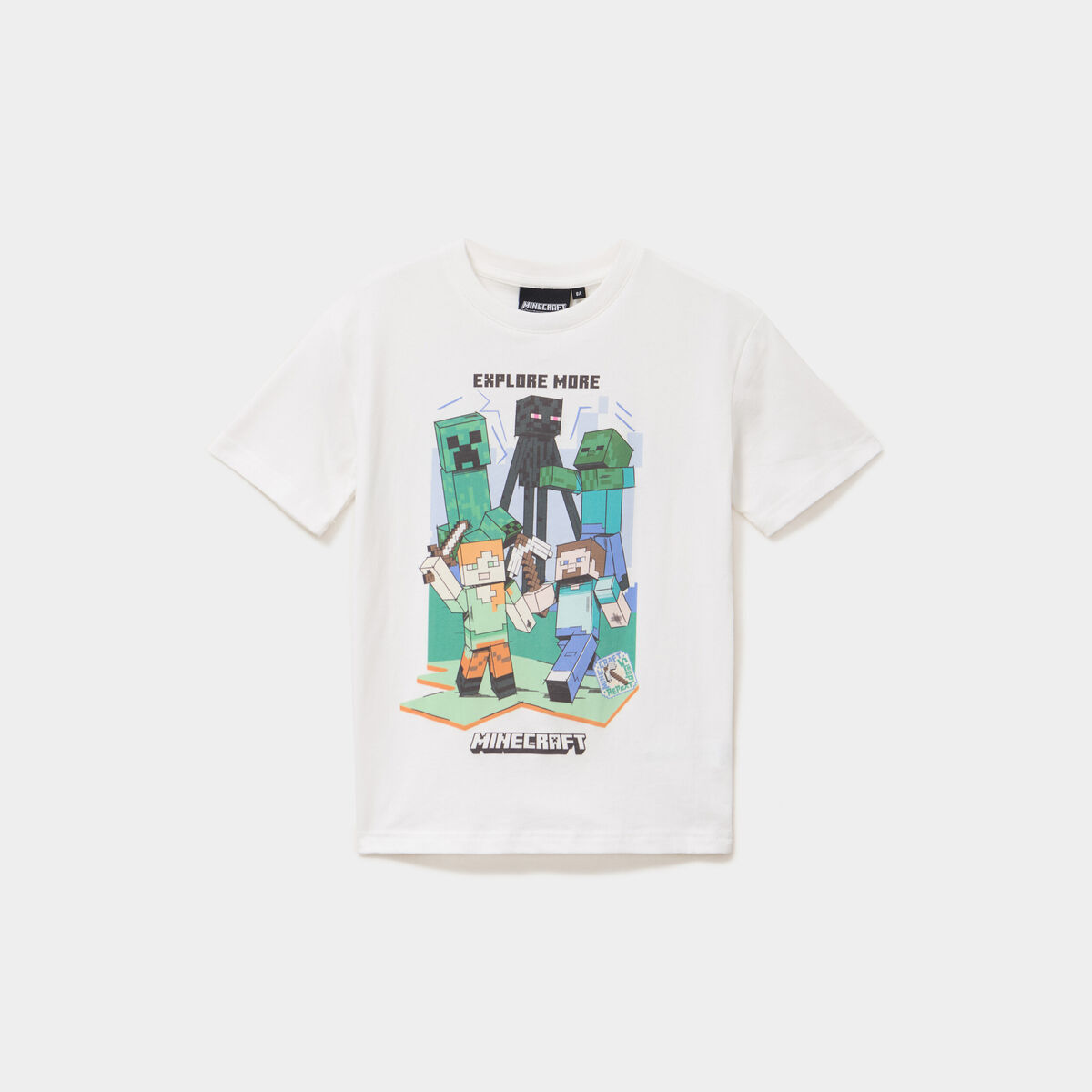 T-shirt manches courtes coton Minecraft ivoire gar&ccedil;on