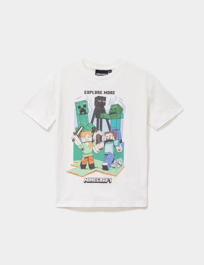 T-shirt manches courtes coton Minecraft ivoire gar&ccedil;on