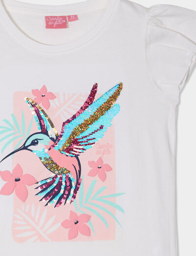 T-shirt sequins manches courtes coton ivoire fille