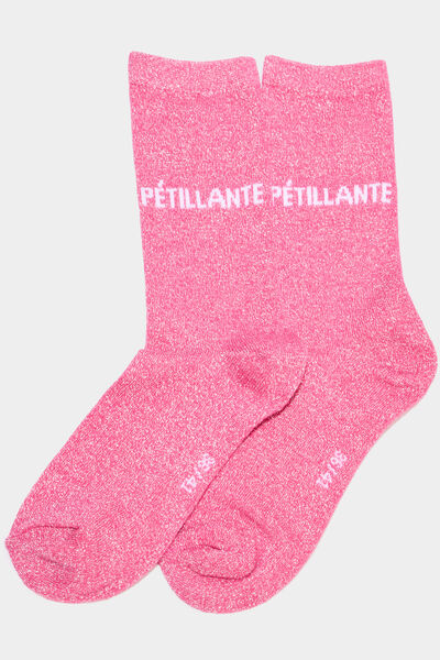 Chaussettes &agrave; fils m&eacute;tallis&eacute;s mi-hautes rose fushia femme