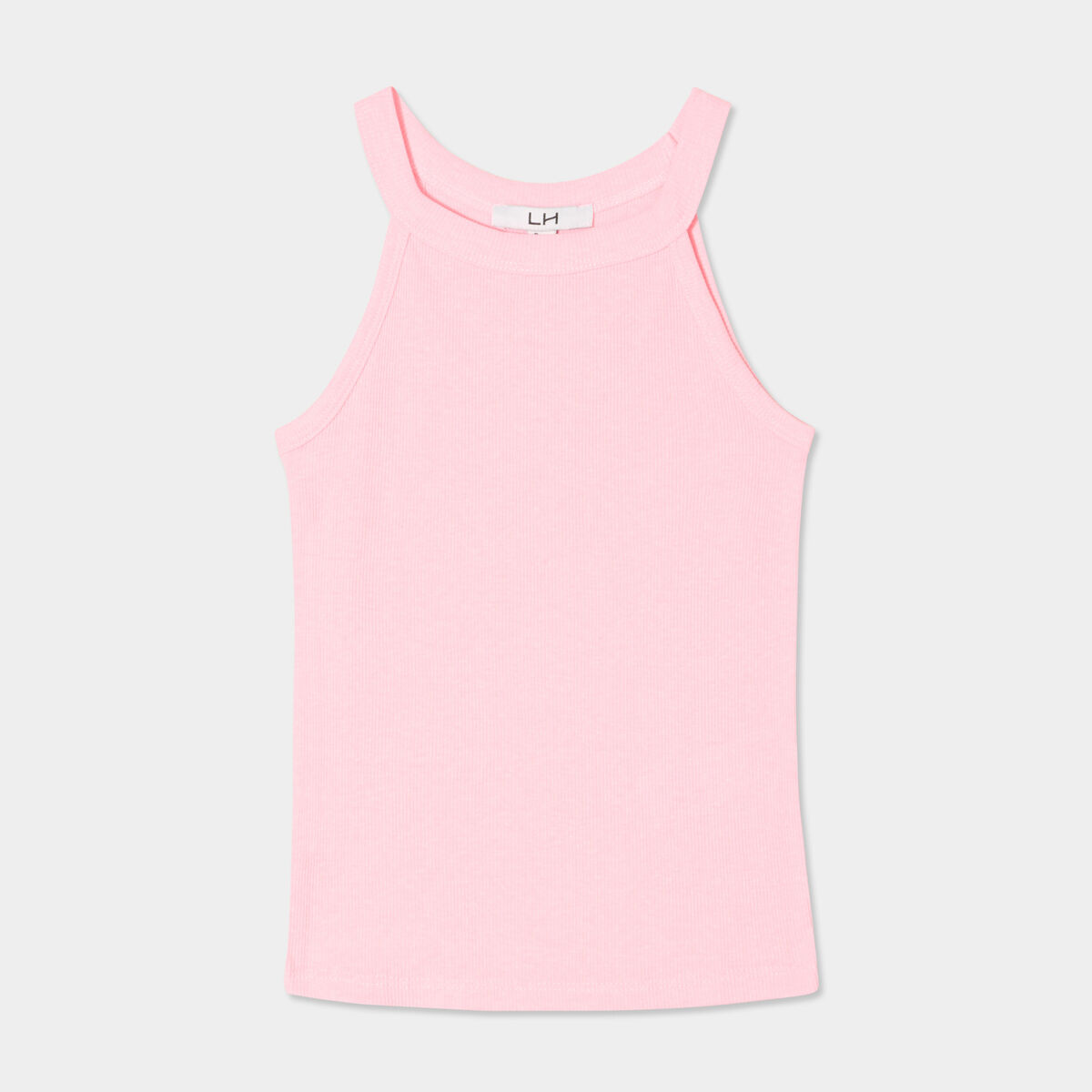 Débardeur côtelé col rond coton rose fluo fille