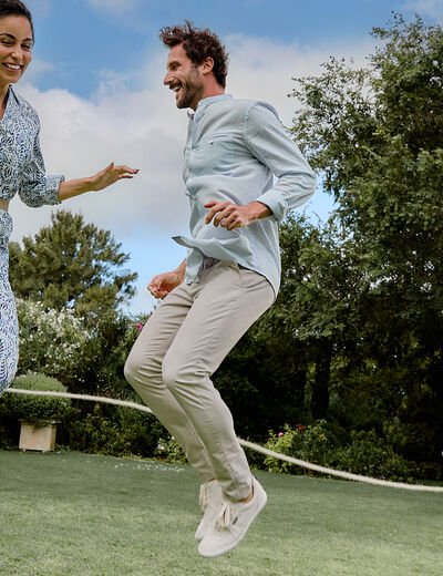 Pantalon chino slim stretch creme homme