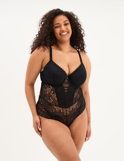 Body en dentelle avec la&ccedil;age noir femme grande taille