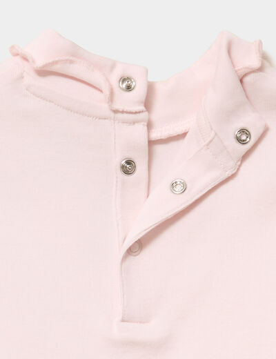 T-shirt col roul&eacute; bords vagues coton rose clair b&eacute;b&eacute; fille