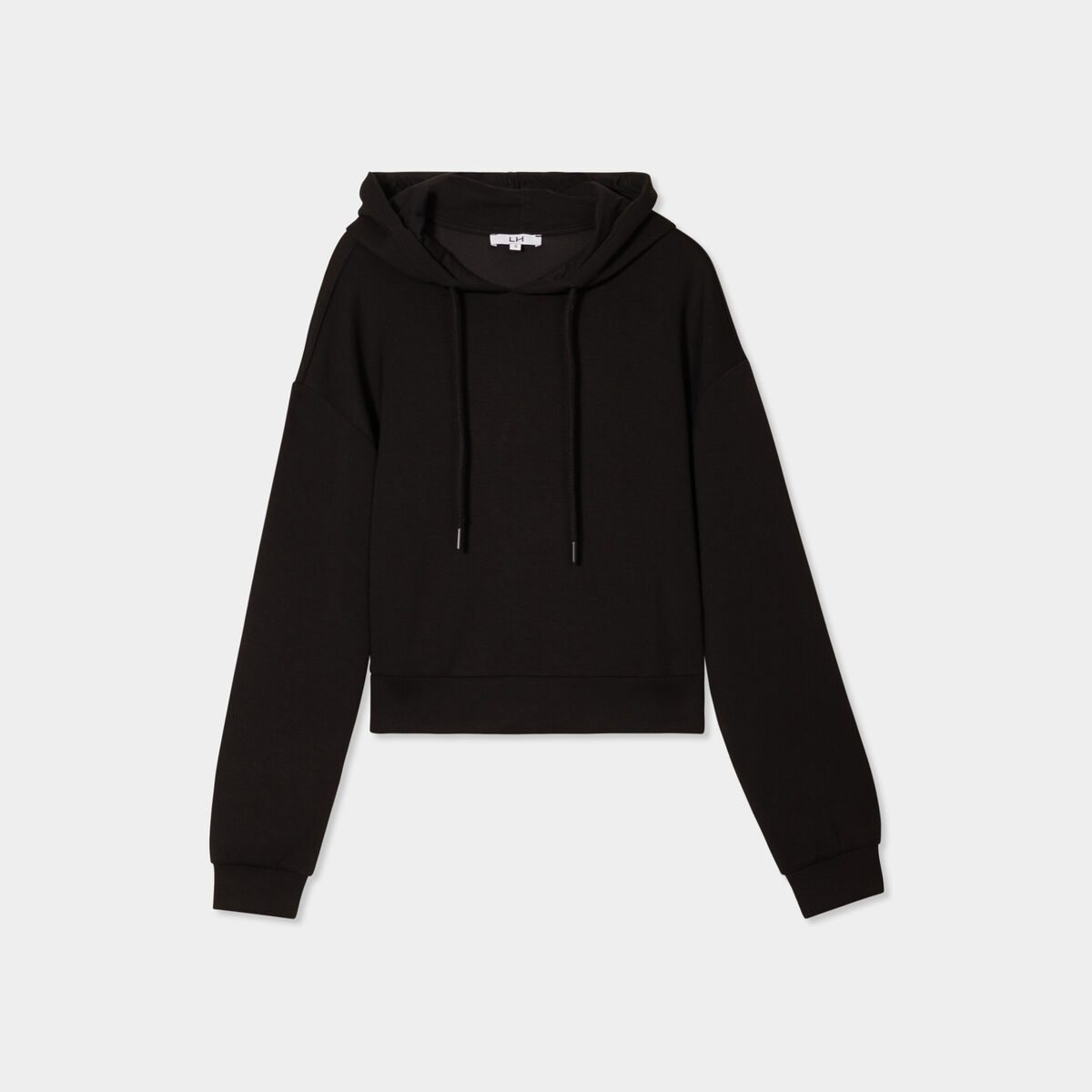 Sweat à capuche hoodie crop top coton noir femme
