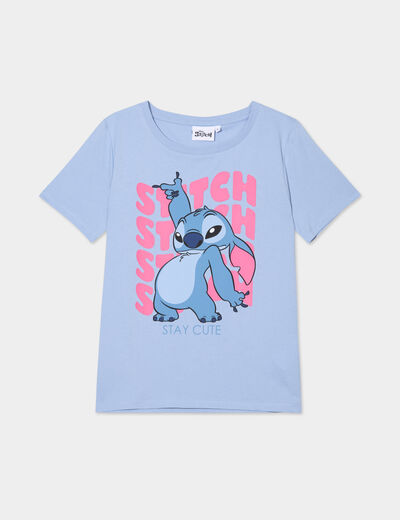 T-shirt manches courtes coton Stitch bleu femme