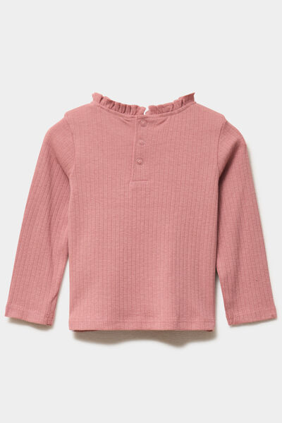 T-shirt c&ocirc;tel&eacute; col montant &agrave; volants rose b&eacute;b&eacute; fille