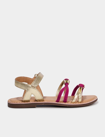 Sandales multibrides en cuir jaune or fille
