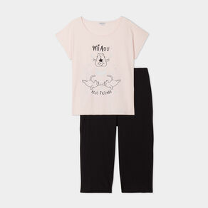 Ensemble pyjama corsaire coton rose poudrée femme grande taille