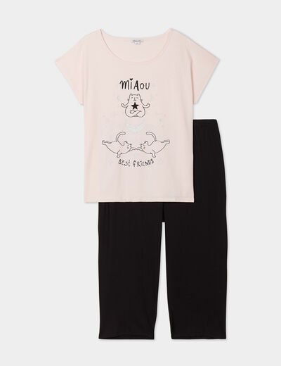 Ensemble pyjama corsaire coton rose poudrée femme grande taille