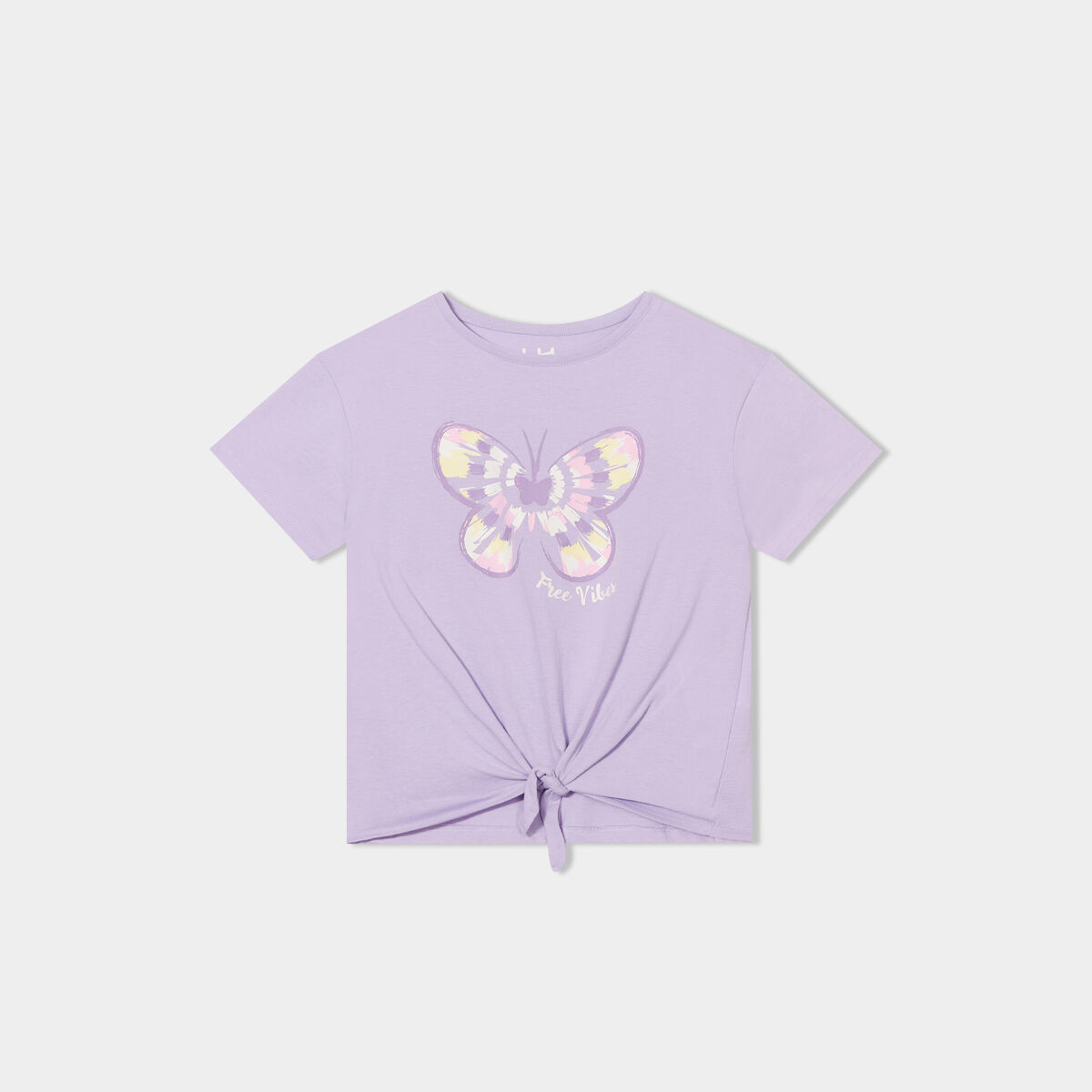 T-shirt noué manches courtes coton mauve fille