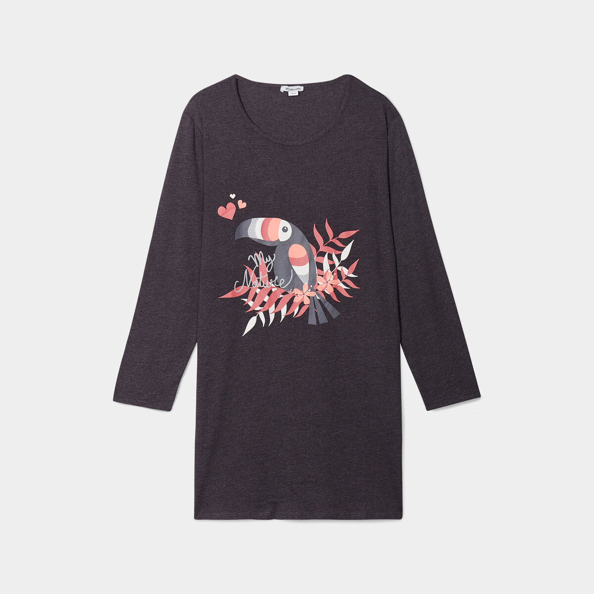 Chemise de nuit à manches longues gris foncé femme grande taille