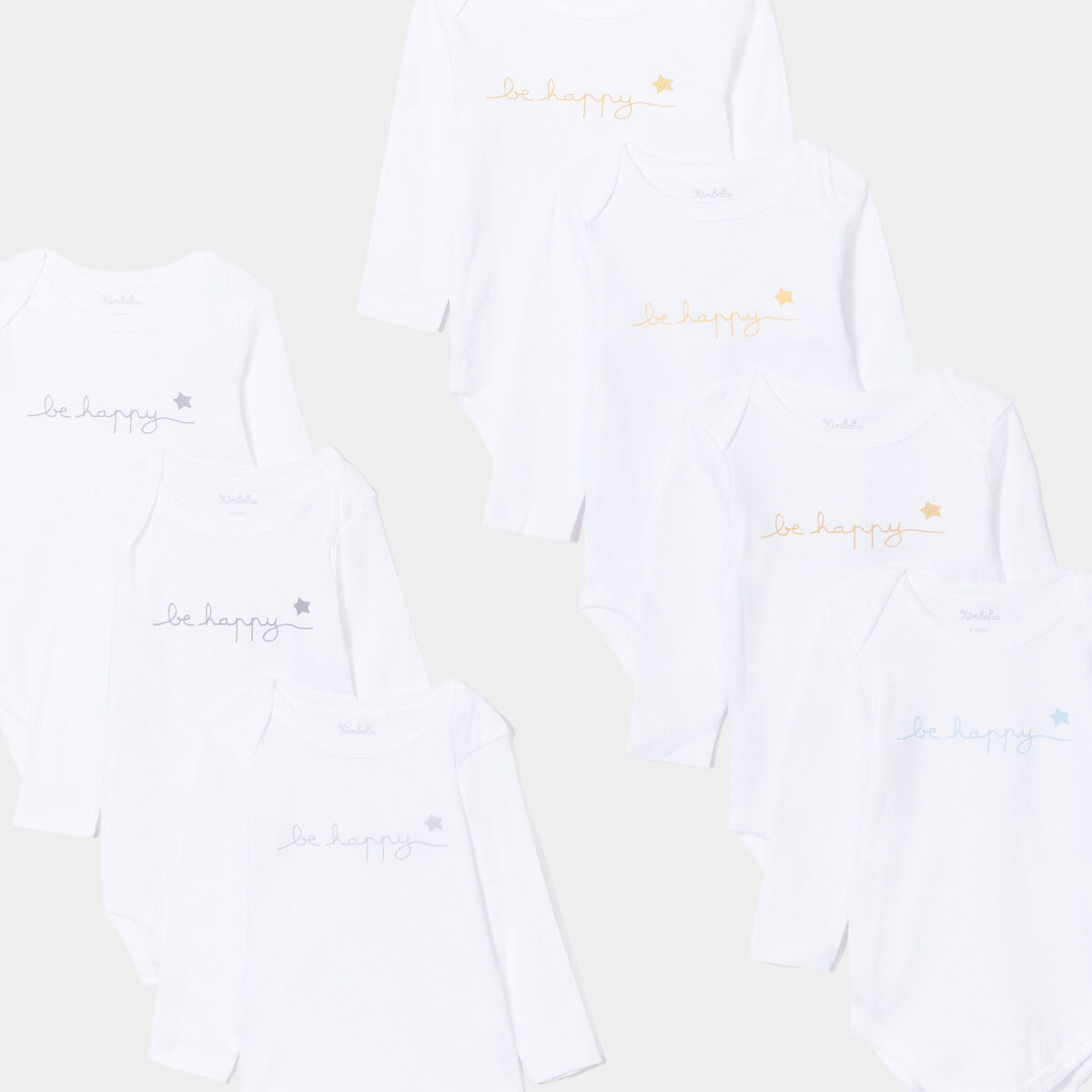 Lot 7 bodies manches longues en coton blanc b&eacute;b&eacute;