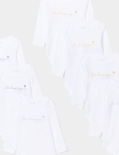 Lot 7 bodies manches longues en coton blanc bébé