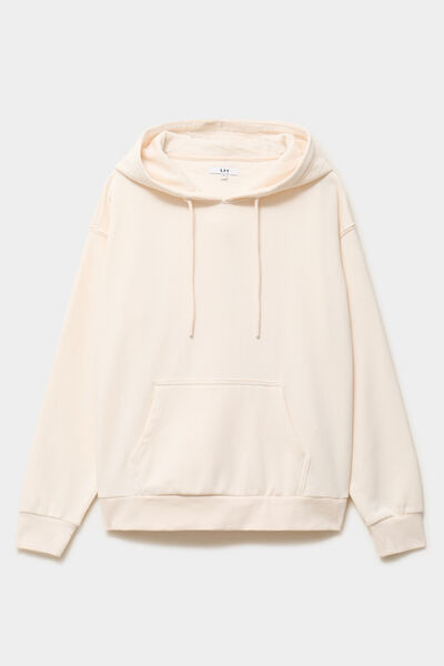 Sweat hoodie 1 poche &agrave; capuche beige femme