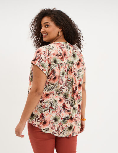 Blouse col en V manches courtes beige femme grande taille