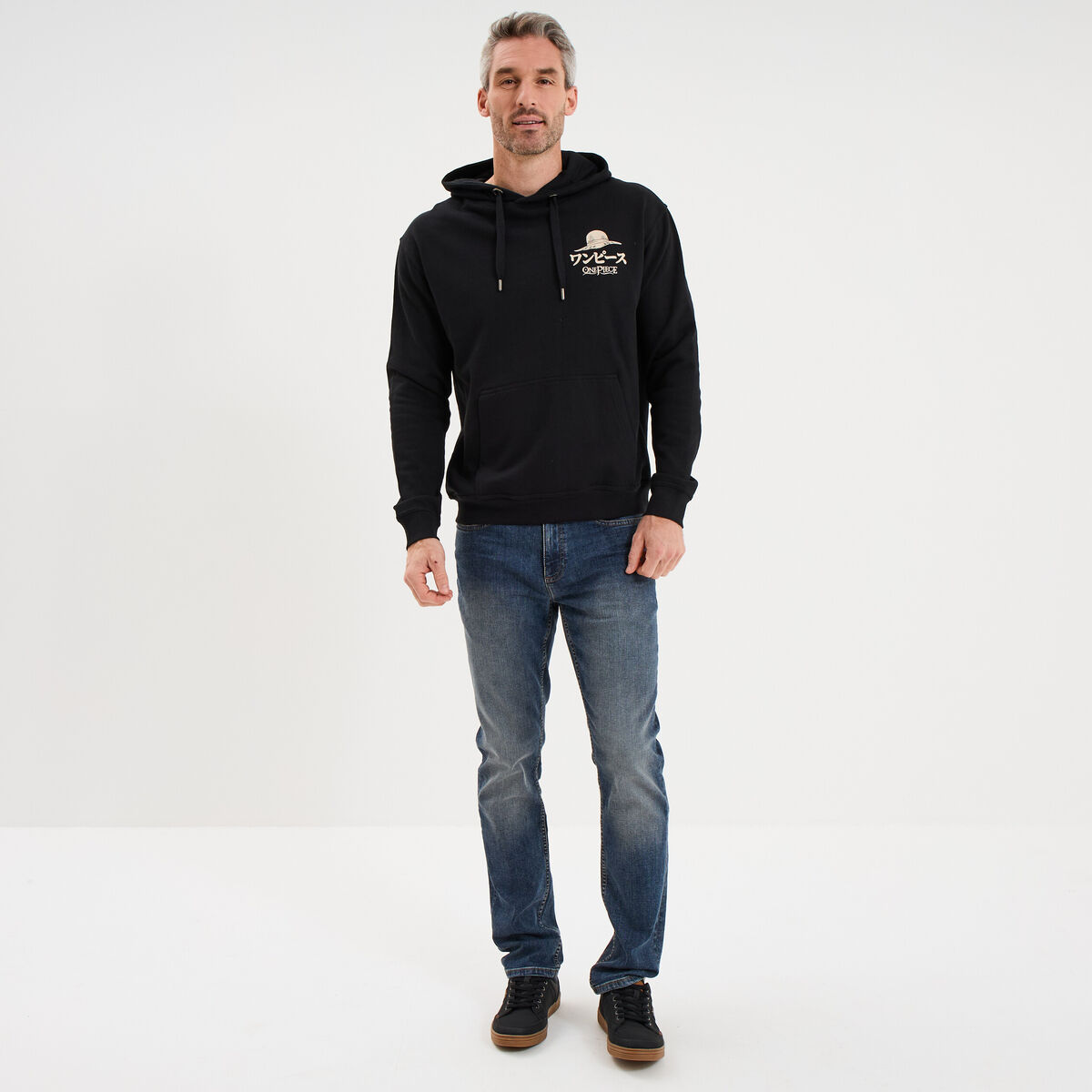 Sweat hoodie molleton One Piece noir homme