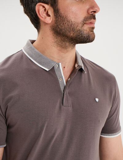 Polo slim manches courtes stretch gris fonc&eacute; homme