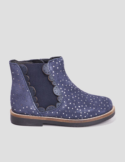 Bottines zippées en cuir bleu fille