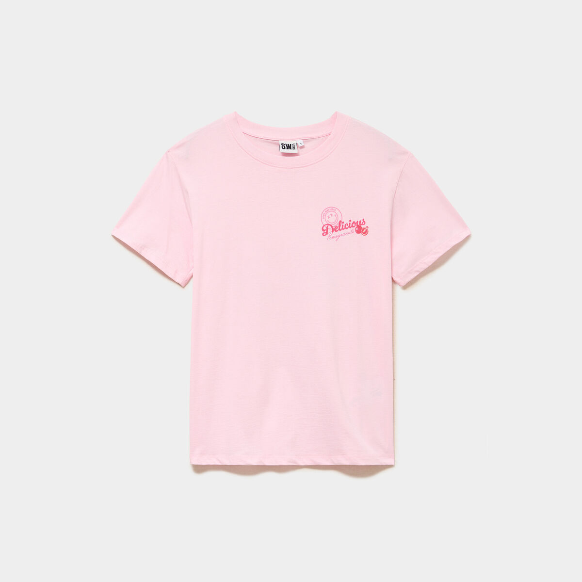 T-shirt col rond coton Smiley World rose femme