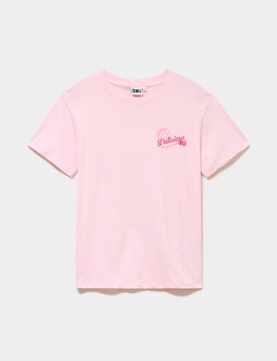 T-shirt col rond coton Smiley World rose femme