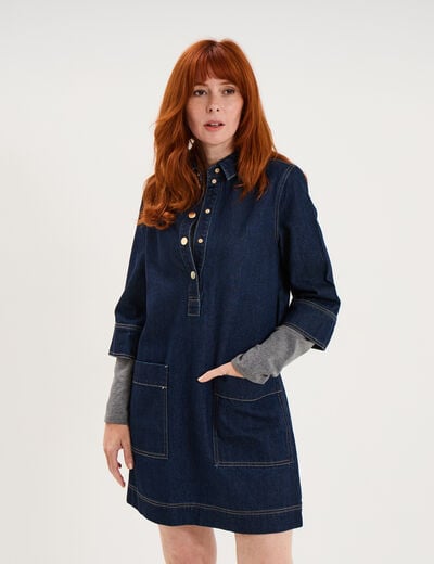 Robe courte en denim manches 3/4 denim brut femme