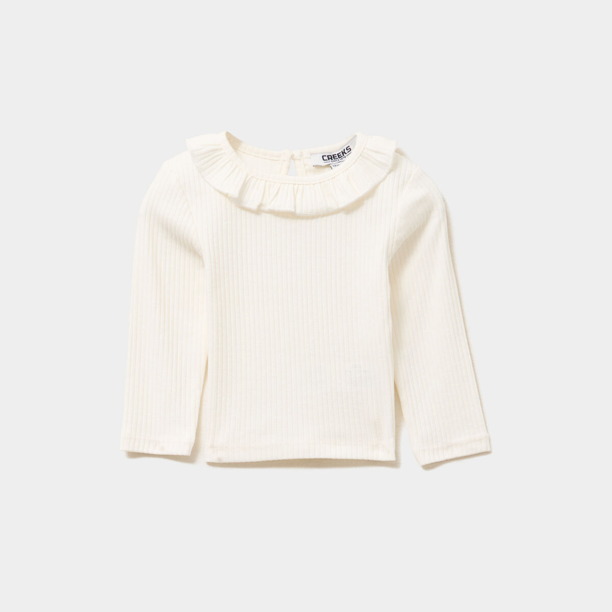 T-shirt côtelé col à volants blanc bébé fille