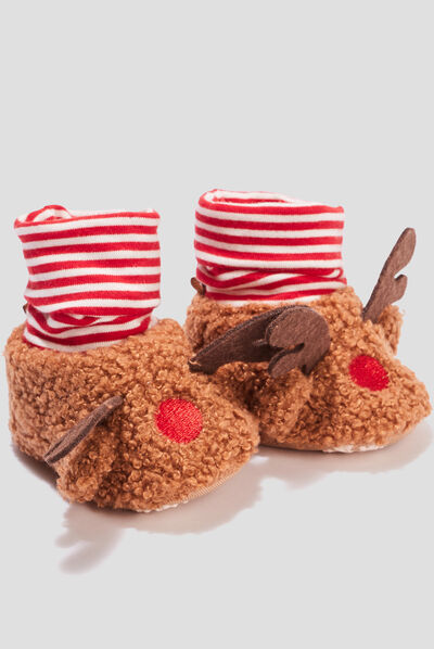 Chaussettes d'intérieur imitation mouton marron bébé