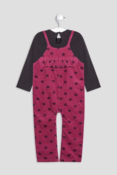 Ensemble 2 pièces salopette rose fushia bébé fille