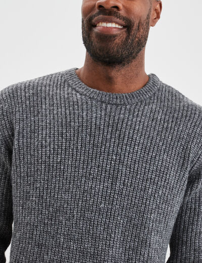 Pull col rond à manches longues gris foncé homme