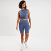 Short cycliste de sport taille haute bleu fonc&eacute; femme