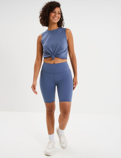 Short cycliste de sport taille haute bleu fonc&eacute; femme