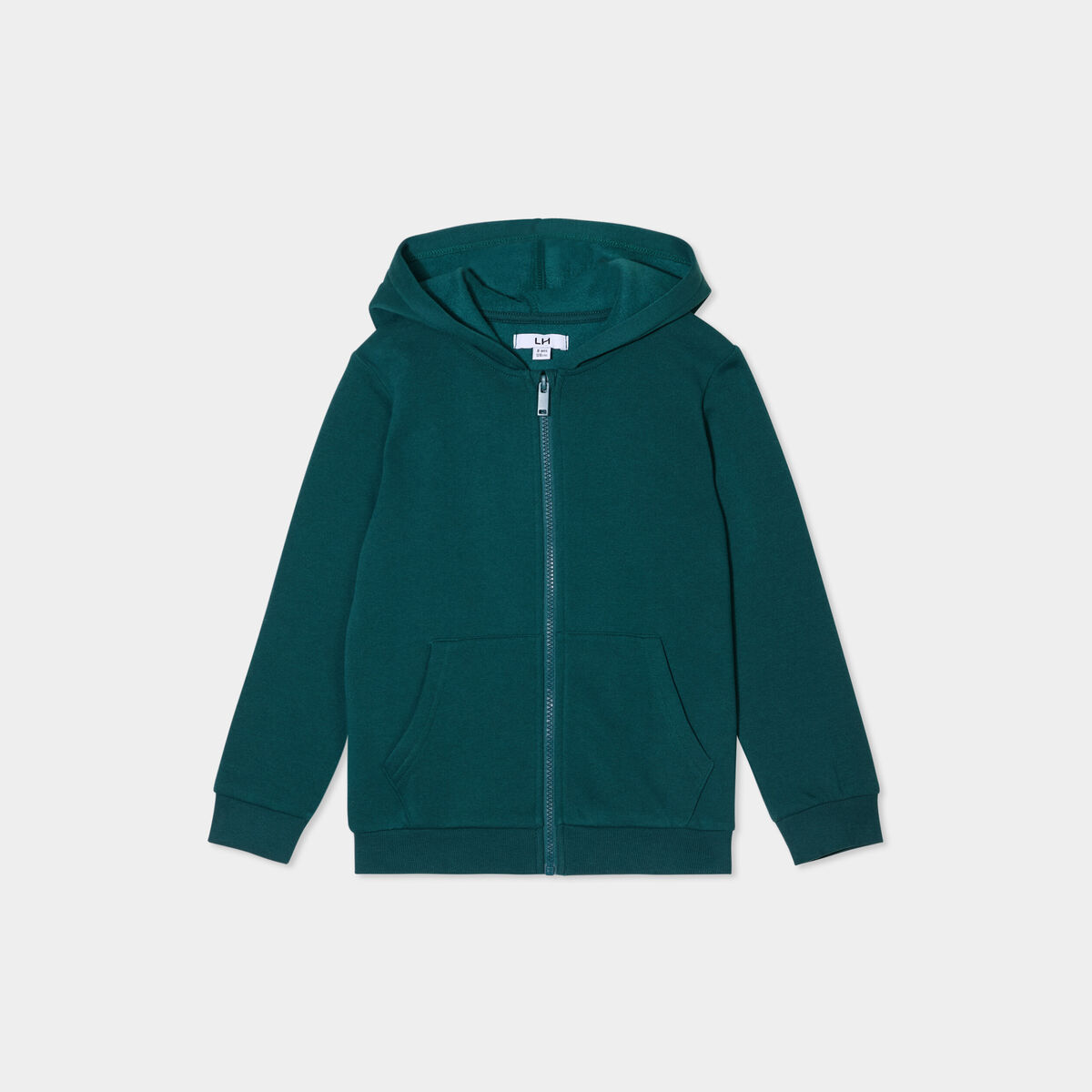 Sweat zipp&eacute; &agrave; capuche molleton vert fonc&eacute; gar&ccedil;on