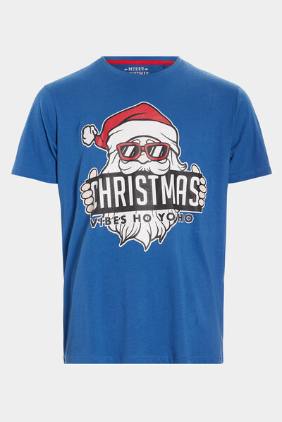T-shirt de Noël manches courtes bleu homme