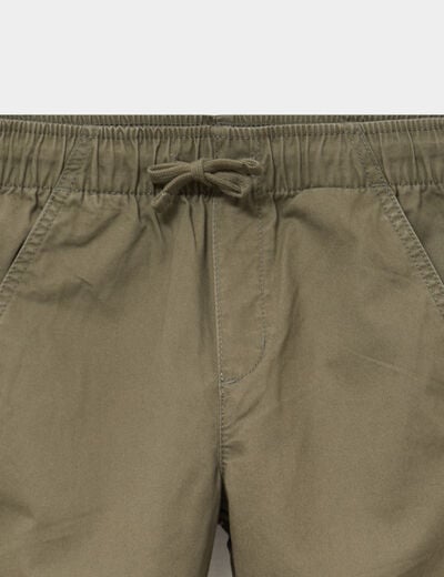 Pantalon battle taille &eacute;lastiqu&eacute;e coton vert kaki gar&ccedil;on