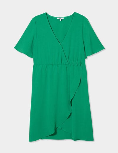 Robe courte effet portefeuille fluide vert femme